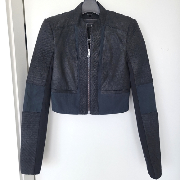 BCBGMaxAzria quilted cropped moto blazer XXS - Picture 3 of 10